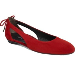 Paul Green Paulina Red Suede Bow Flats - 10